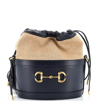 Gucci Horsebit 1955 Bucket Crossbody Bag Leather and Canvas Small