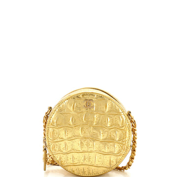Chanel Round Clutch with Chain Crocodile Embossed Metallic Calfskin