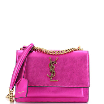 Saint Laurent Sunset Crossbody Bag Crackled Metallic Leather Small