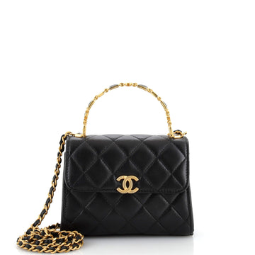 Chanel Coco Enamel Top Handle Flap Bag Quilted Lambskin Small