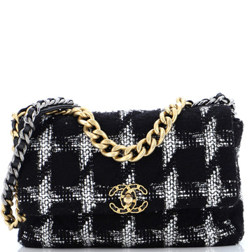 Chanel 19 Flap Bag Quilted Houndstooth Tweed and Ribbon Large
