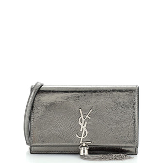 Saint Laurent Classic Monogram Tassel Chain Wallet Crinkled Patent Small