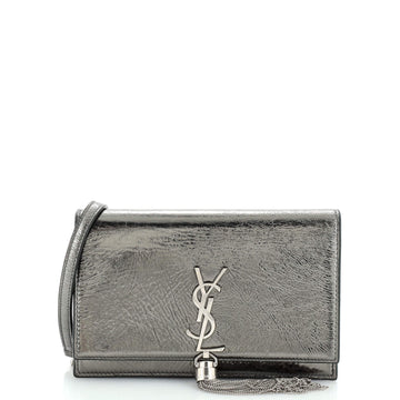 Saint Laurent Classic Monogram Tassel Chain Wallet Crinkled Patent Small