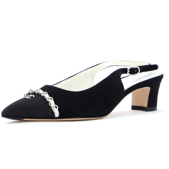 Chanel Women's Chained Pointed CC Cap Toe Slingback Pumps Suede