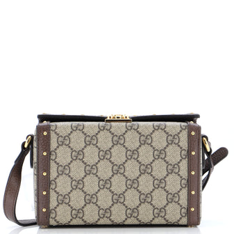 Gucci Trunk Flap Lock Shoulder Bag GG Coated Canvas with Studded Leather Mini
