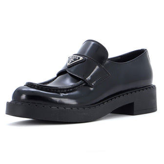 Prada Women's Triangle Logo Loafers Spazzolato Leather