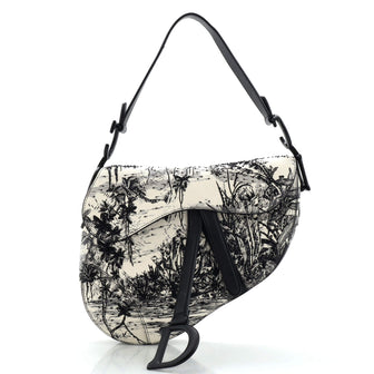 Christian Dior Saddle Bag Embroidered Printed Leather Medium