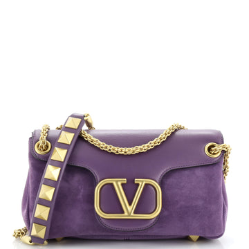 Valentino Garavani Stud Sign Shoulder Bag Leather and Suede