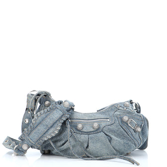 Balenciaga Le Cagole Giant Studs Shoulder Bag Denim with Crystals Small