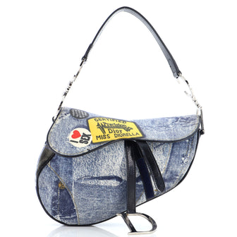 Christian Dior Vintage Saddle Bag Printed Denim Medium