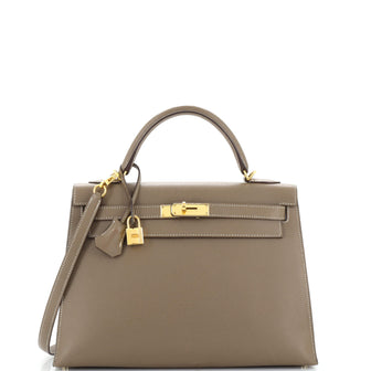 Hermes Kelly Handbag Grey Epsom with Gold Hardware 32