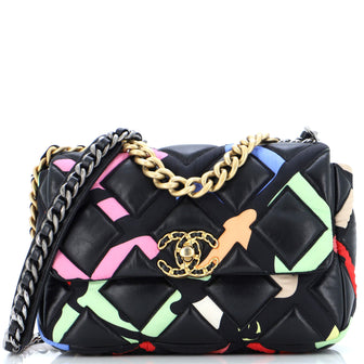 Chanel 19 Flap Bag Quilted Lambskin and Printed Silk Medium