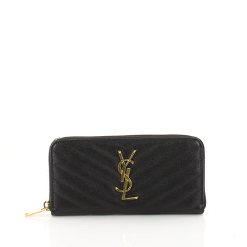 Saint Laurent Classic Monogram Zip Around Wallet Matelasse Chevron Leather Black 2475904