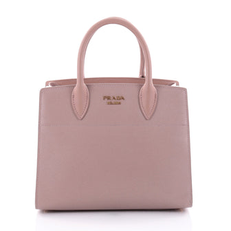 Prada Bibliotheque Handbag Saffiano Leather with City Calfskin Small Pink 2476101