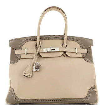 Hermes Birkin Ghillies Bag Light and Grey Swift with Palladium Hardware 35