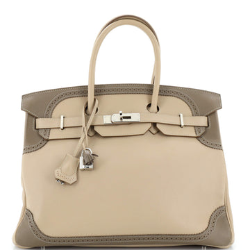 Hermes Birkin Ghillies Bag Light and Grey Swift with Palladium Hardware 35