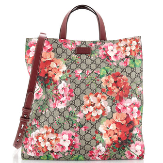 Gucci Convertible Soft Open Tote Blooms Print GG Coated Canvas Tall