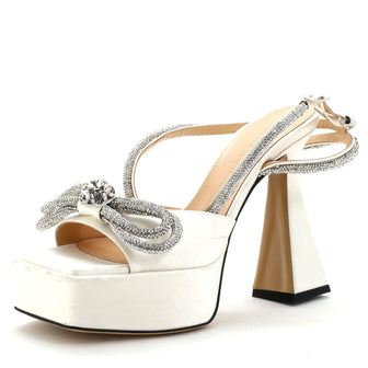 Mach & Mach Women's Double Bow Square Toe Platform Sandals Satin 140