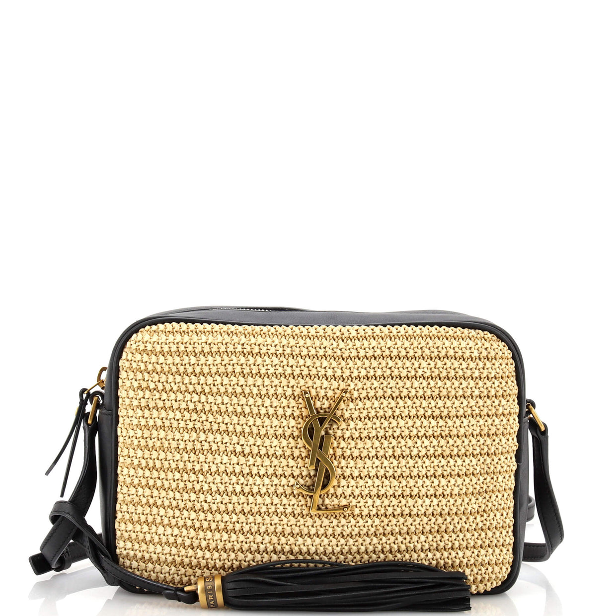 Saint Laurent Lou Camera Bag Woven Raffia Small Black 2477631