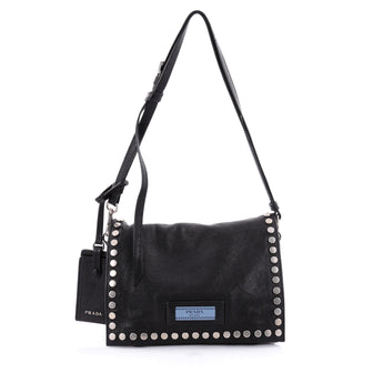 Prada Etiquette Shoulder Bag Studded Calfskin Black 2477801
