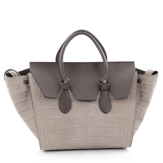 Celine Tie Knot Tote Crocodile Embossed Nubuck Small gray 2478301