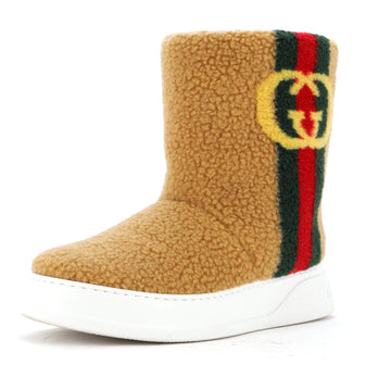 Gucci Women's Interlocking G Web Boots Shearling