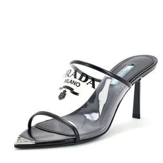 Prada Women's Logo Heeled Sandals PVC with Leather