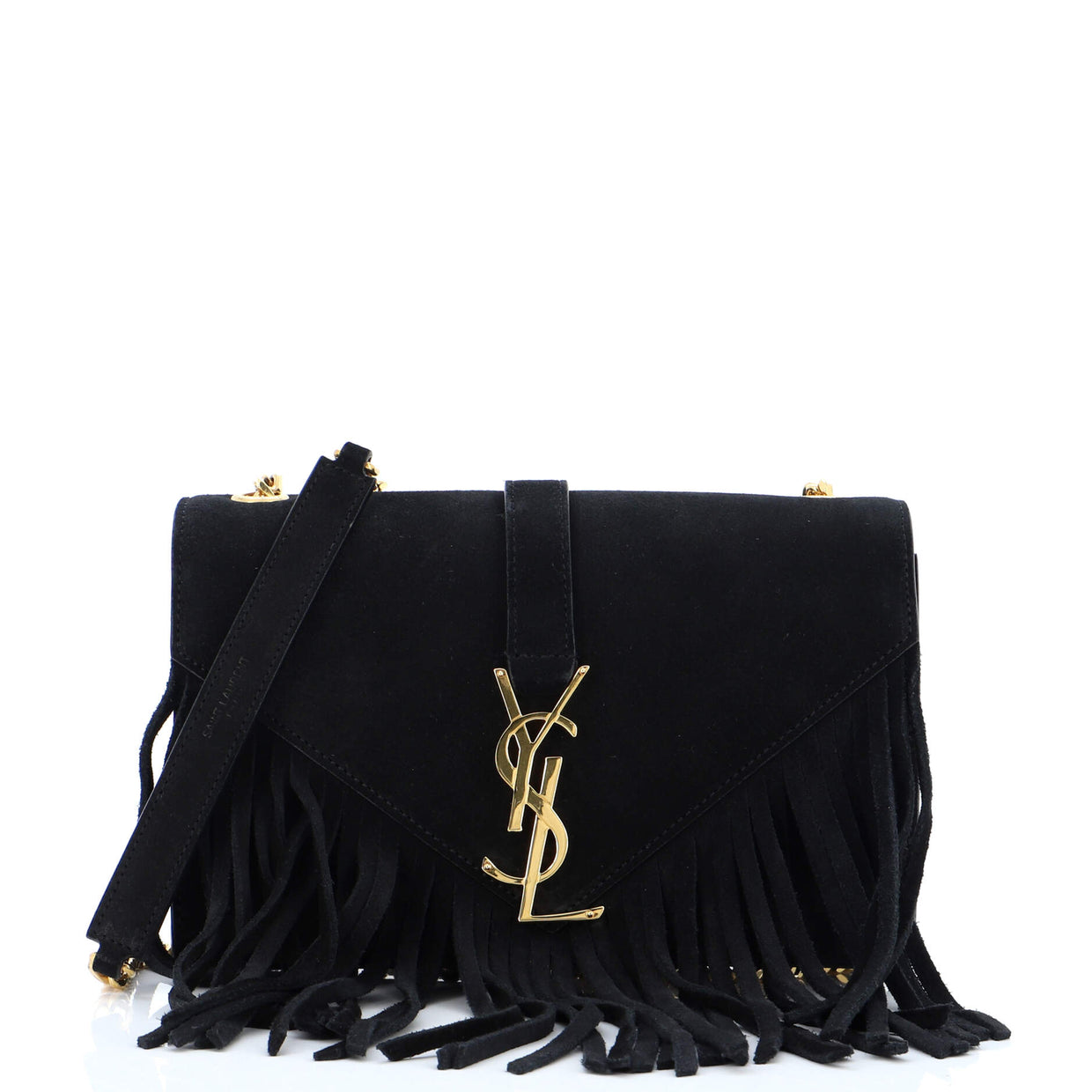 Saint Laurent Classic Monogram Fringe Crossbody Bag Suede Small Black
