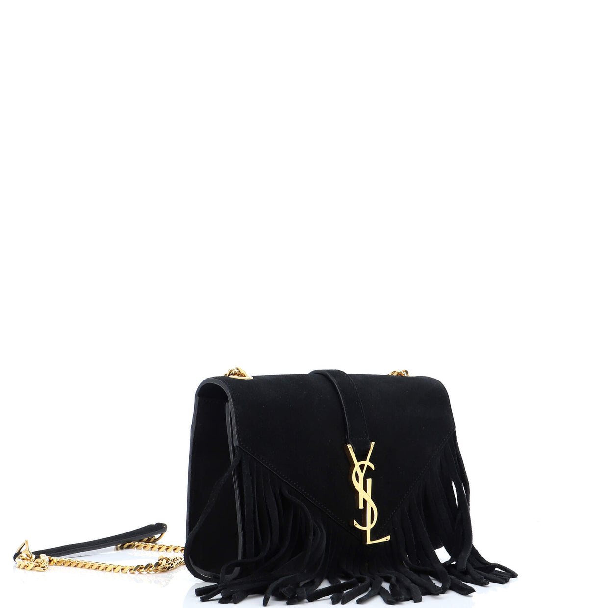 Saint Laurent Classic Monogram Fringe Crossbody Bag Suede Small Black