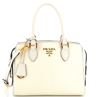 Prada Convertible Zip Around Satchel City Calfskin and Saffiano Leather Small