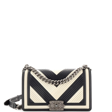 Chanel Boy Flap Bag Chevron Pleated Calfskin Old Medium