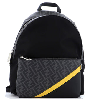 Fendi Front Pocket Backpack Nylon with Zucca Coated Canvas and Leather