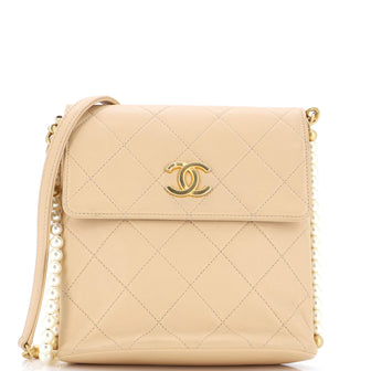 Chanel About Pearls Flap Hobo Quilted Calfskin Small