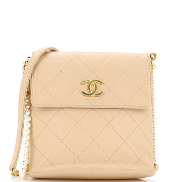 Chanel About Pearls Flap Hobo Quilted Calfskin Small
