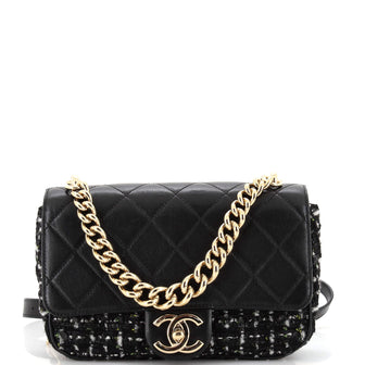 Chanel Chain Handle CC Flap Bag Quilted Lambskin and Tweed Small