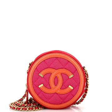 Chanel Filigree Round Clutch with Chain Quilted Jersey with Lambskin Mini