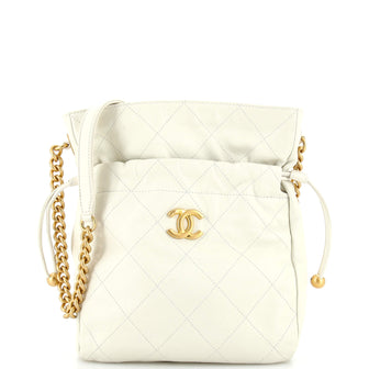 Chanel CC Drawstring Shoulder Bag Stitched Lambskin Small