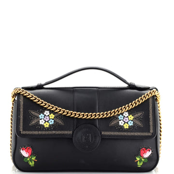 Fendi FF Logo Stamp Flap Bag Embroidered Leather Medium