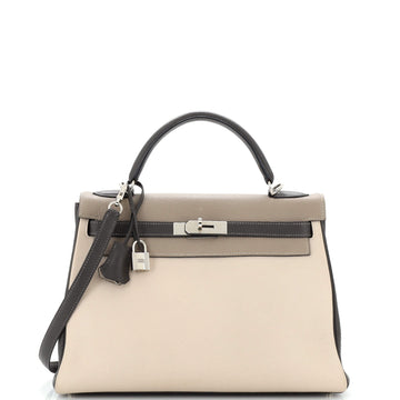 Hermes Kelly Handbag Tricolor Clemence with Palladium Hardware 32
