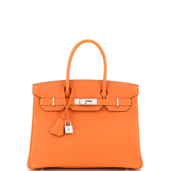 Hermes Birkin Handbag Orange Epsom with Palladium Hardware 30