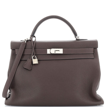 Hermes Kelly Handbag Brown Togo with Palladium Hardware 40