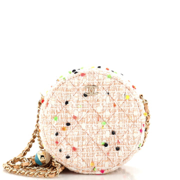 Chanel Charm Round Clutch with Chain Quilted Tweed