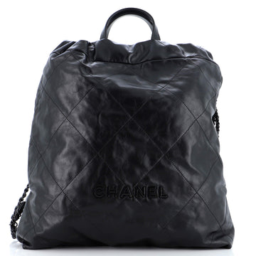 Chanel So Black 22 Chain Backpack Quilted Calfskin Large