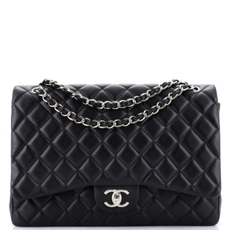 Chanel Vintage Classic Double Flap Bag Quilted Caviar Maxi
