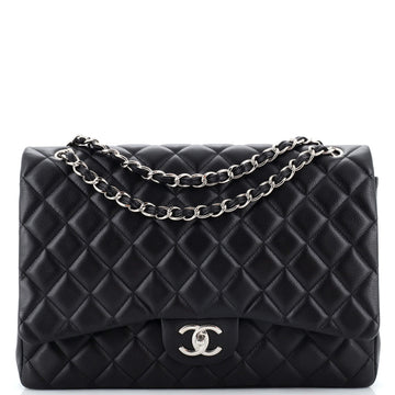 Chanel Vintage Classic Double Flap Bag Quilted Caviar Maxi