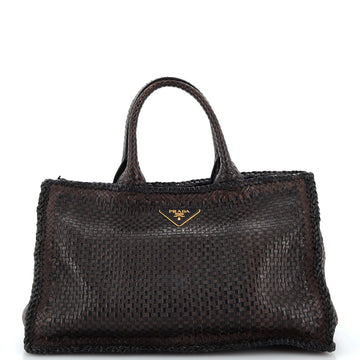 Prada Open Tote Madras Woven Leather Large