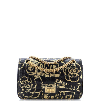Chanel Reissue 2.55 Flap Bag Graffiti Crocodile Embossed Calfskin Mini