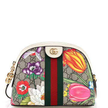 Gucci Ophidia Dome Shoulder Bag Flora GG Coated Canvas Small