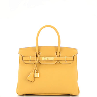 Hermes Birkin Handbag Yellow Togo with Gold Hardware 30