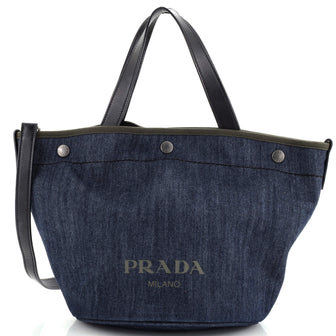Prada Canapa Convertible Shopping Tote Denim Medium
